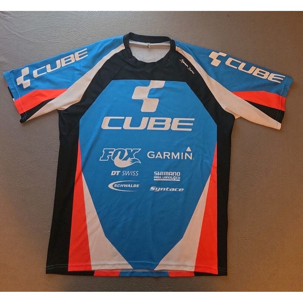 Cube Action Team Signature mtb jersey mens XL Fox Garmin blue short sleeve